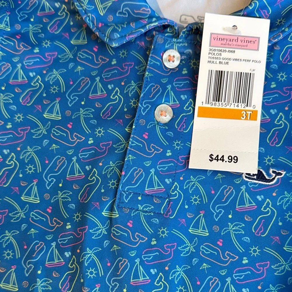 Vineyard Vines Blue Patterned Kids Polo - Picture 2 of 2